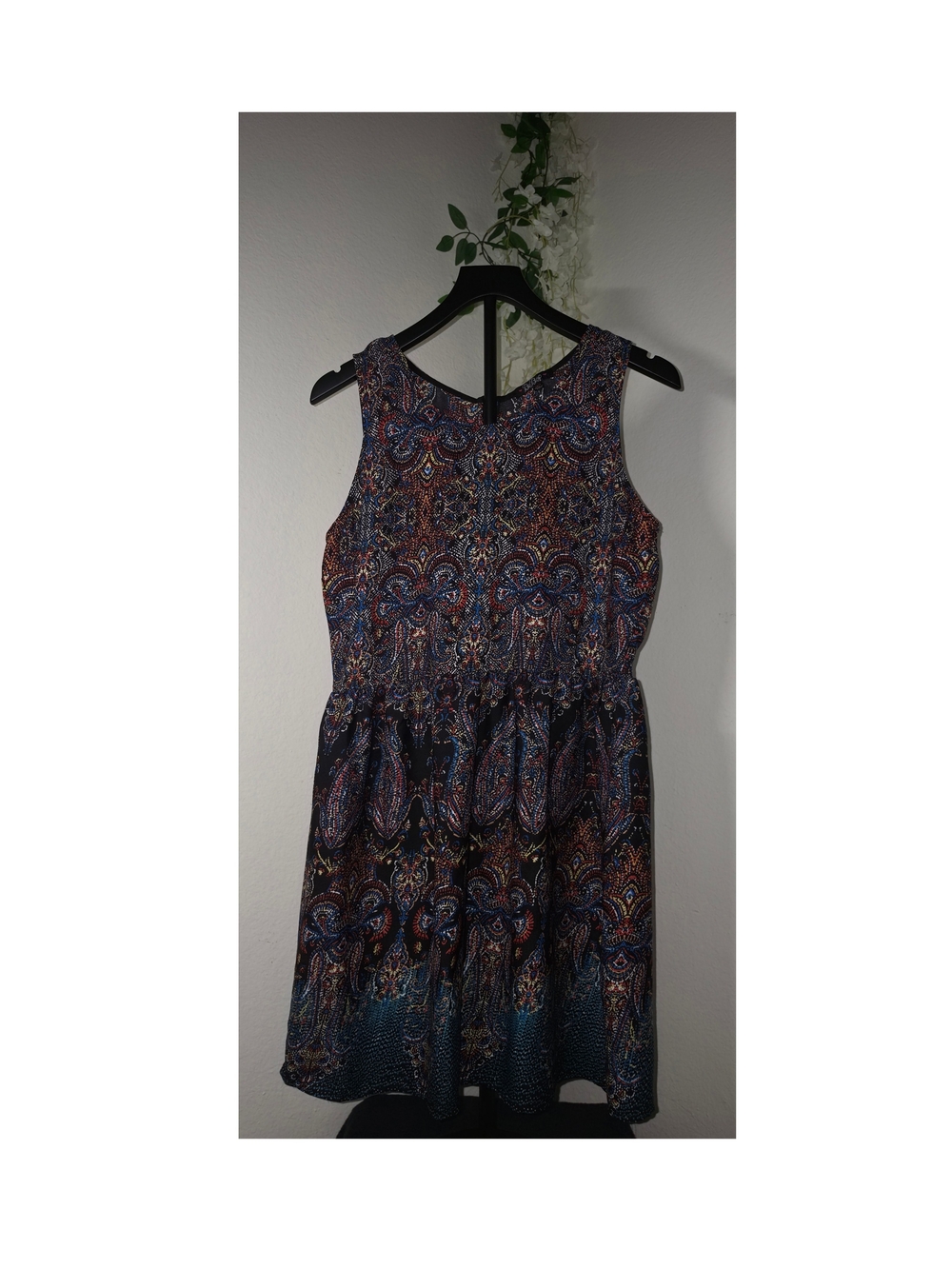 BeBop Paisley Fit-and-Flare Dress in Navy and Rust